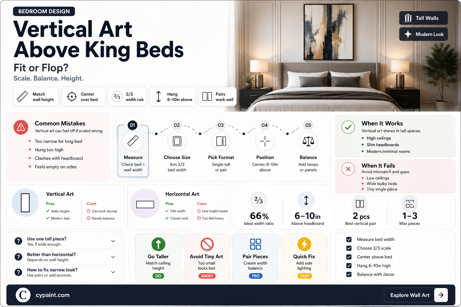 can i hang a vertical painting over a king bed
