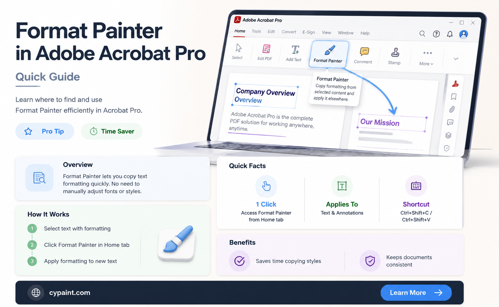 can not find format painter tool in adobe acrobat pro