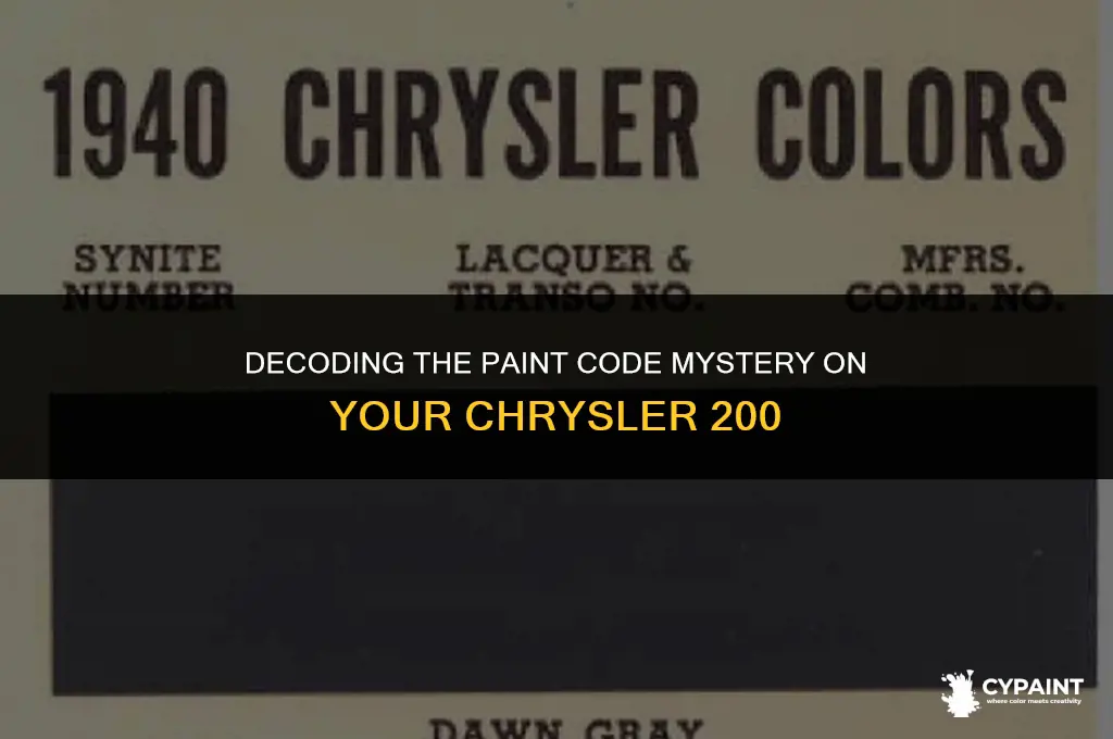 where is the location for paint code on chrysler 200
