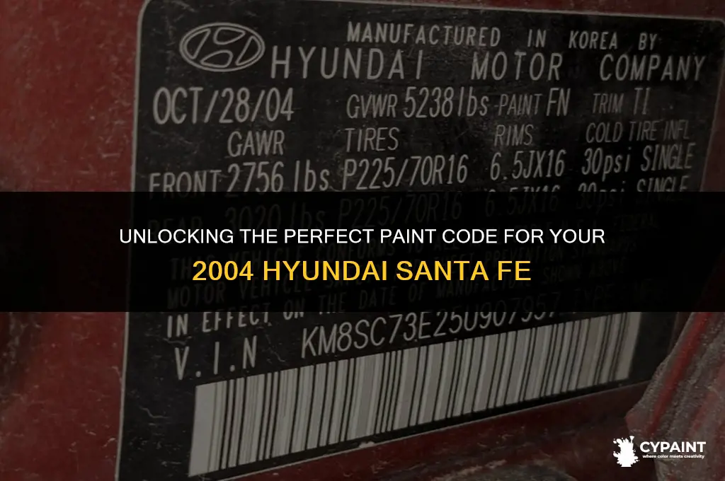 where is the paint code for 2004 hyundai sante fe