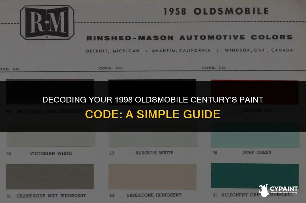 where to check for paint code on 1998 oldsmobile century